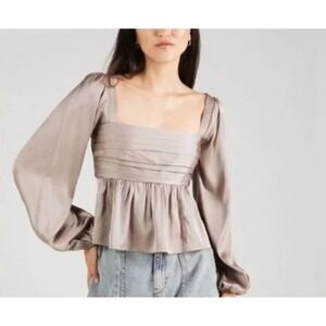 Abercrombie & Fitch Emerson Pleated Satin Top Womens XS Long Sleeve Square Neck